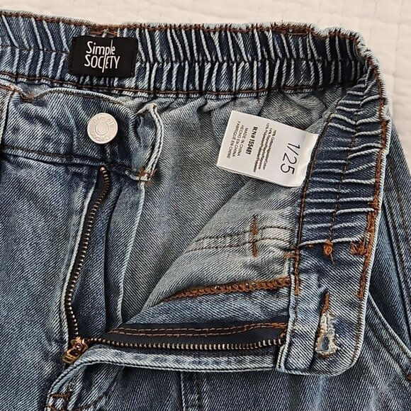 Simple Society High-Rise Wide-Leg Cargo Denim Pants Women's 1 (25x29) 6 Pockets - Picture 8 of 16